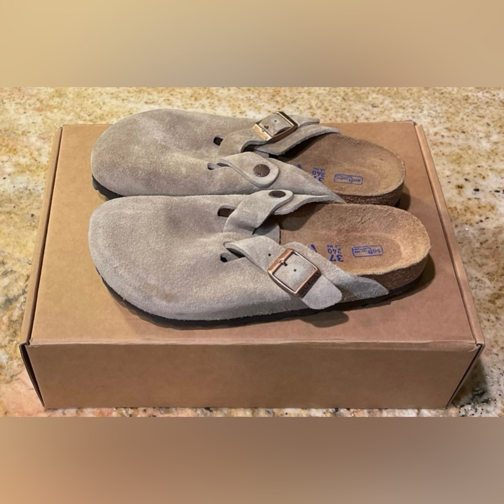 New With Flaws Birkenstock Boston Soft Footbed Suede Leather Sandals EU 37/L6/M4 - Picture 5 of 6